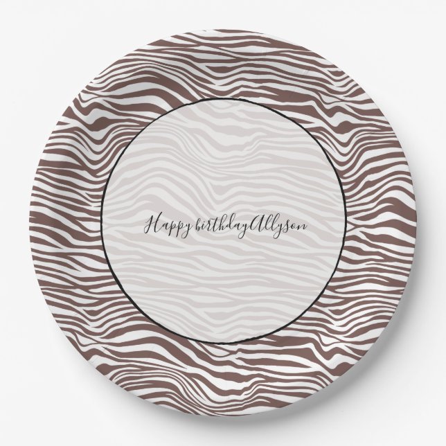 Brown Animal Zebra Print Stripes Paper Plates (Front)