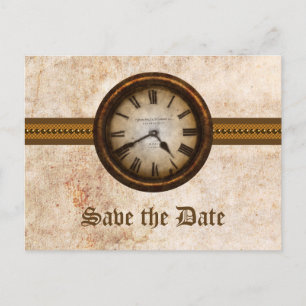 Brown Antique Clock Save the Date Postcard