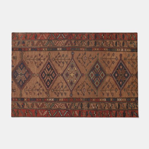 Brown Antique Persian Rug Geometric Shapes Design 