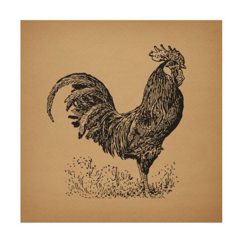 Brown Antique Rooster Illustration Chicken Art
