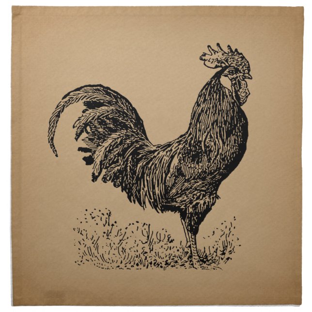 Brown Antique Rooster Illustration Chicken Art Cloth Napkin (Front)