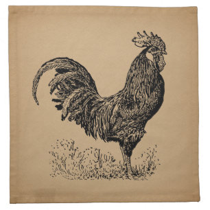 Brown Antique Rooster Illustration Chicken Art Cloth Napkin