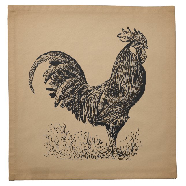 Brown Antique Rooster Illustration Chicken Art Cloth Napkin (Front)