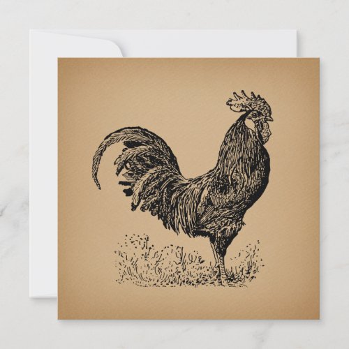 Brown Antique Rooster Illustration Chicken Art Invitation