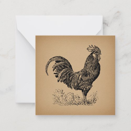 Brown Antique Rooster Illustration Chicken Art Note Card