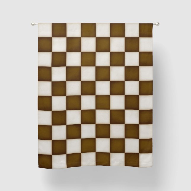 Brown & Antique White Checkered 63" Blackout Curtains (Front)