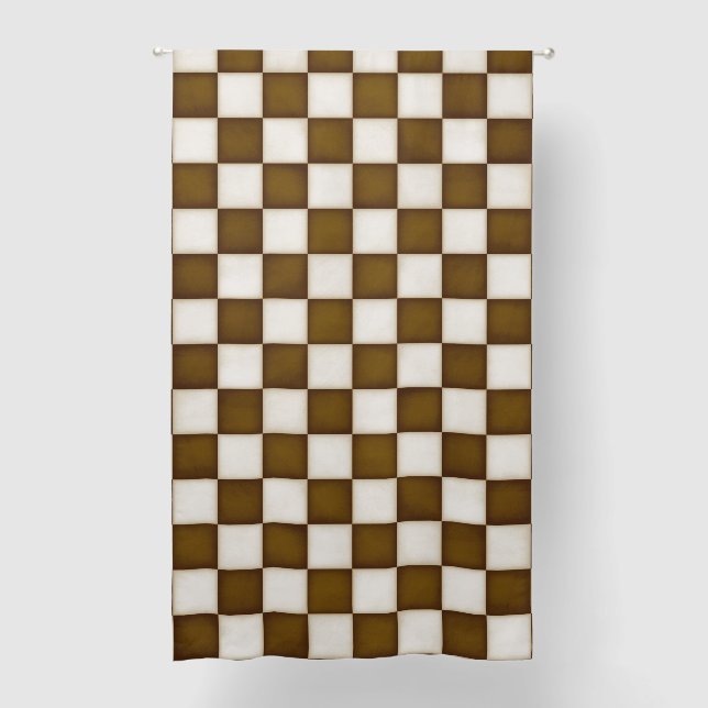 Brown & Antique White Checkered 84" Blackout Curtains (Front)