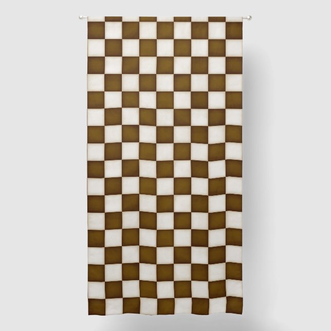 Brown & Antique White Checkered 96" Blackout Curtains (Front)