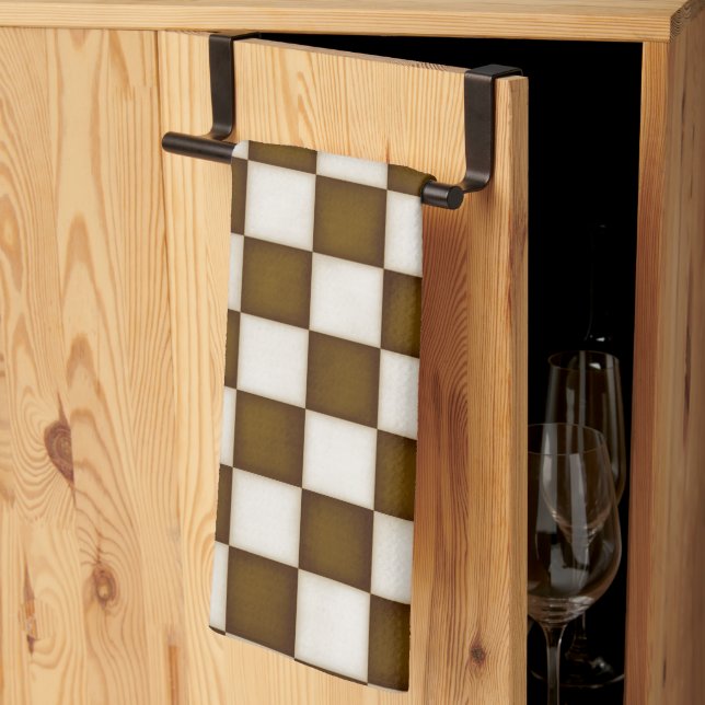 Brown & Antique White Checkered Kitchen Towel (Thirds Fold)