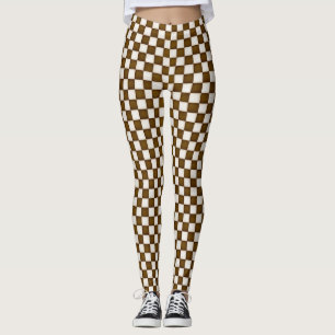Brown & Antique White Checkered Leggings