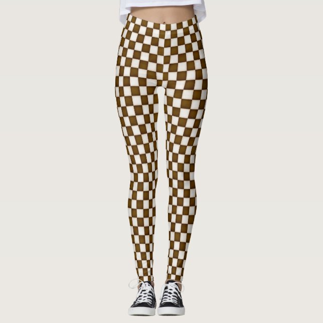Brown & Antique White Checkered Leggings (Front)