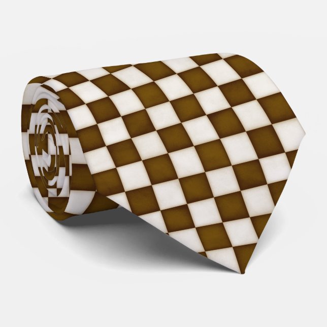 Brown & Antique White Checkered Neck Tie (Rolled)