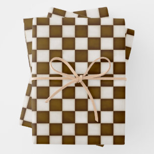 Brown & Antique White Checkered Wrapping Paper Sheets