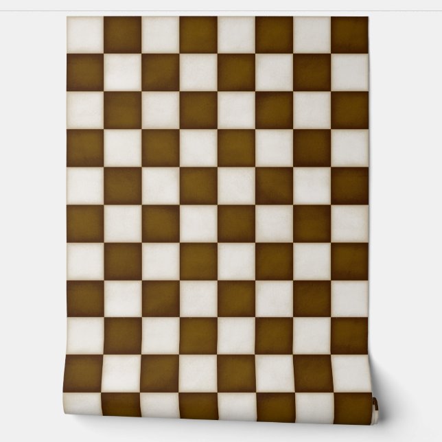 Brown & Antique White Checkers Wallpaper (Unrolling)