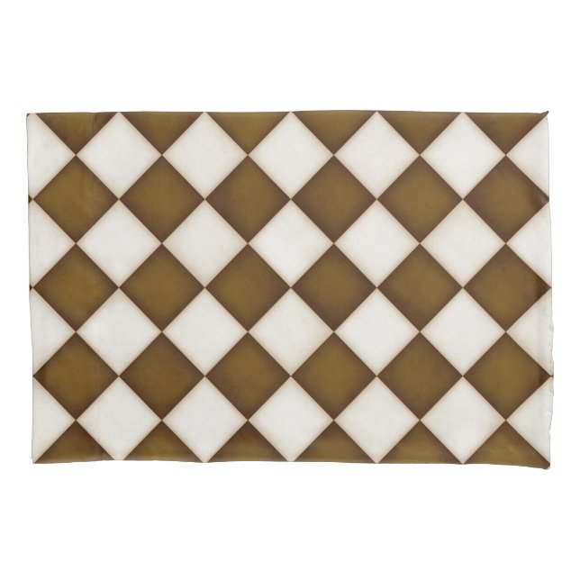 Brown & Antique White Diamonds Pillow Case (Front-Left)