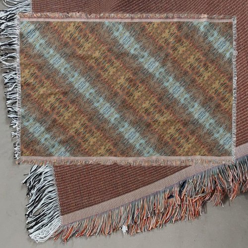 Brown Aqua and Orange Abstract Striped Throw Blanket