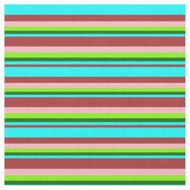 Brown, Aqua, Dark Green, Green, and Light Pink Fabric (Close Up)