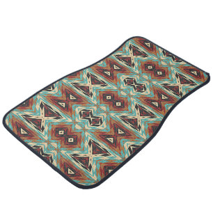 Brown Aqua Teal Blue Green Orange Tribal Art Car Floor Mat