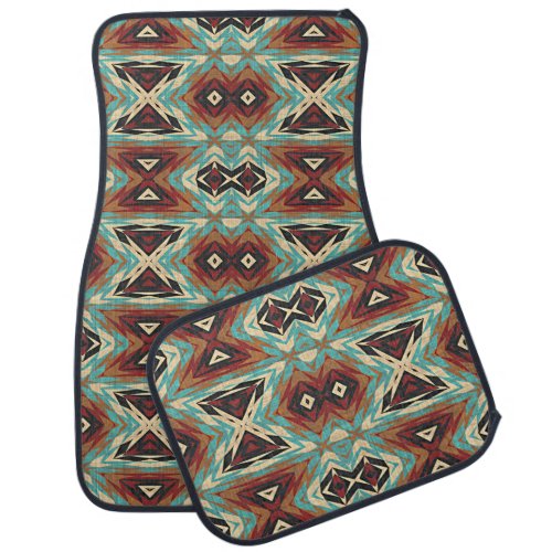 Brown Aqua Teal Blue Green Orange Tribal Art Car Floor Mat