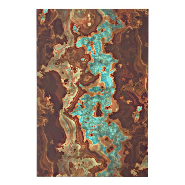Brown Aqua Teal Turquoise Green Geode Marble Art Faux Canvas Print (Front)