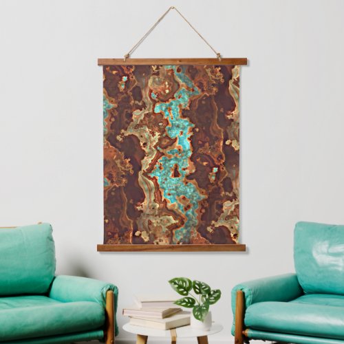Brown Aqua Teal Turquoise Green Geode Marble Art Hanging Tapestry
