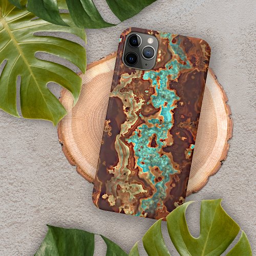 Brown Aqua Turquoise Green Geode Marble Art iPhone 11 Pro Max Case