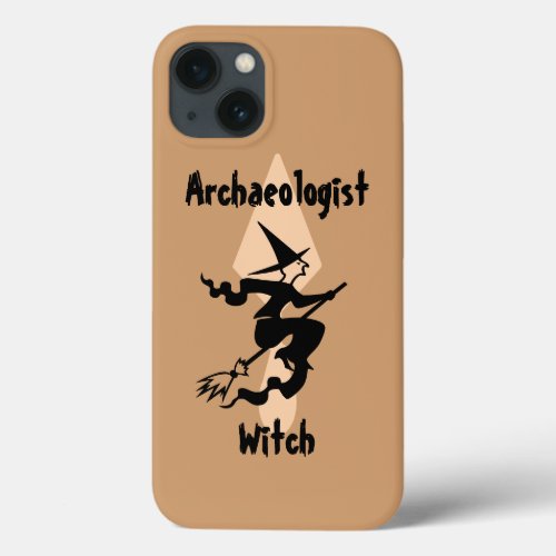 Brown Archaeologist Witch With Broom and Trowel iPhone 13 Case