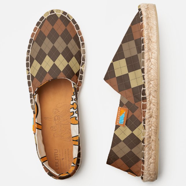 Brown Argyle Pattern Espadrilles (Side)