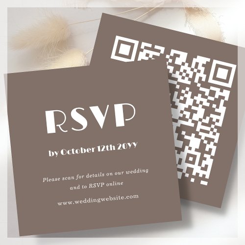 Brown Art Deco  QR Code  Wedding Scan to RSVP  Enclosure Card