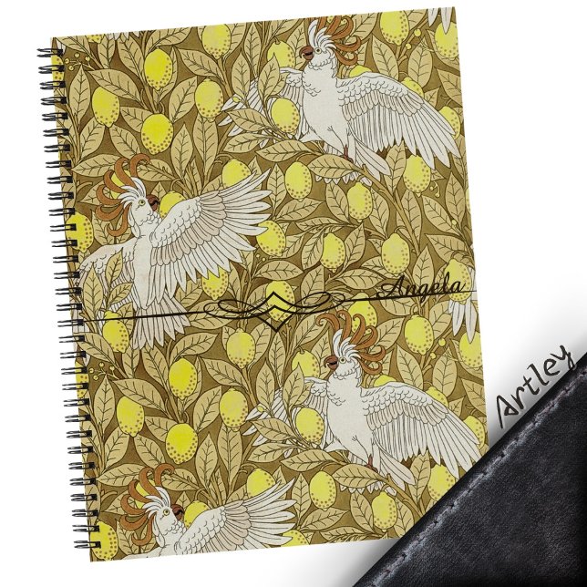 Brown Art Nouveau Cockatoo Lemon Custom Name Notebook (Creator Uploaded)