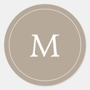 brown ashwood minimalist simple monogram wedding classic round sticker