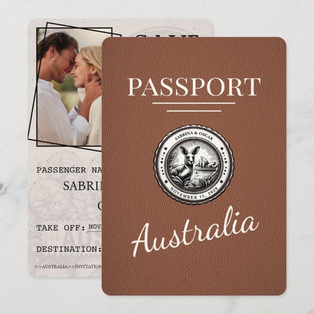 Brown Australia Passport Save The Date (Front/Back)