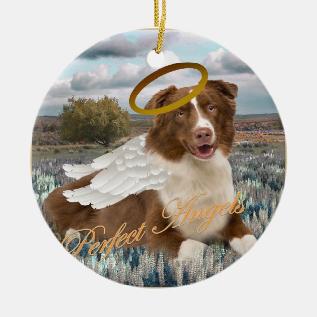 Brown Australian Shepherd Angel Ceramic Ornament (Front)