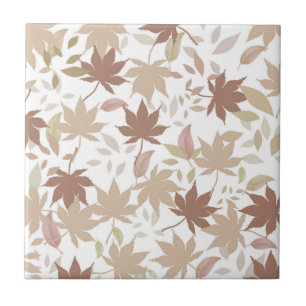 Brown Autumn Floral Leaves Y2K Pattern Ceramic Tile