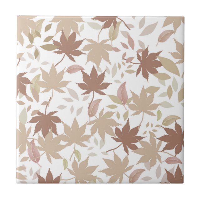 Brown Autumn Floral Leaves Y2K Pattern  Ceramic Tile (Front)