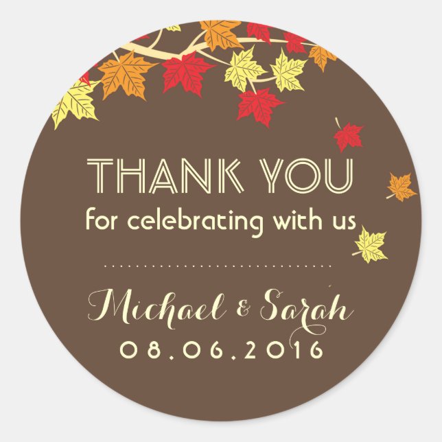 Brown Autumn Maple Leaves Fall Thank You Sticker (Front)