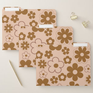 Brown Autumn Retro Y2K Hippie Flower Pattern File Folder