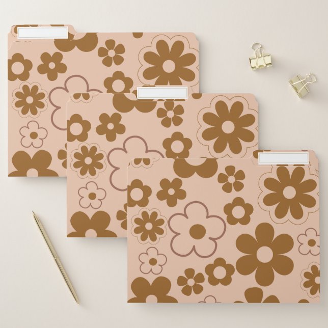 Brown Autumn Retro Y2K Hippie Flower Pattern File Folder (Set)