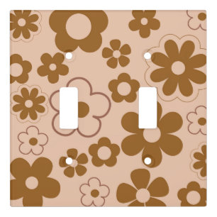 Brown Autumn Retro Y2K Hippie Flower Pattern Light Switch Cover