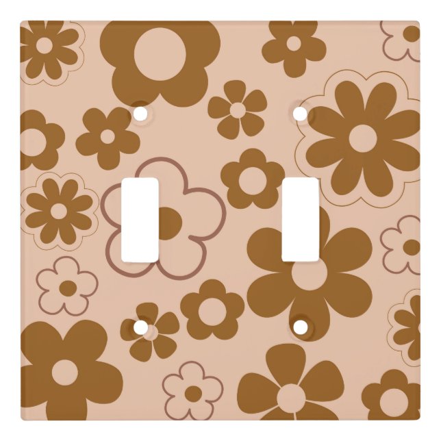 Brown Autumn Retro Y2K Hippie Flower Pattern Light Switch Cover (Front)