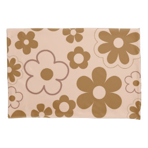 Brown Autumn Retro Y2K Hippie Flower Pattern Pillow Case