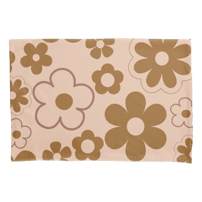Brown Autumn Retro Y2K Hippie Flower Pattern Pillow Case (Front)