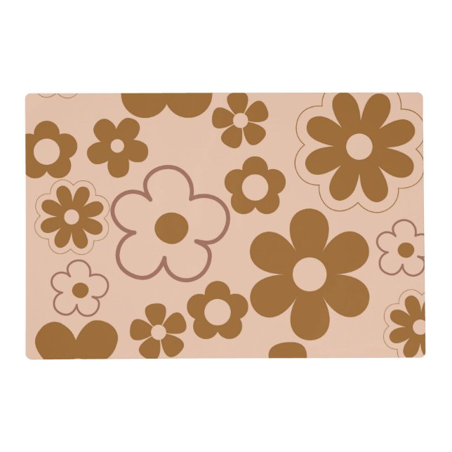 Brown Autumn Retro Y2K Hippie Flower Pattern Placemat (Front)