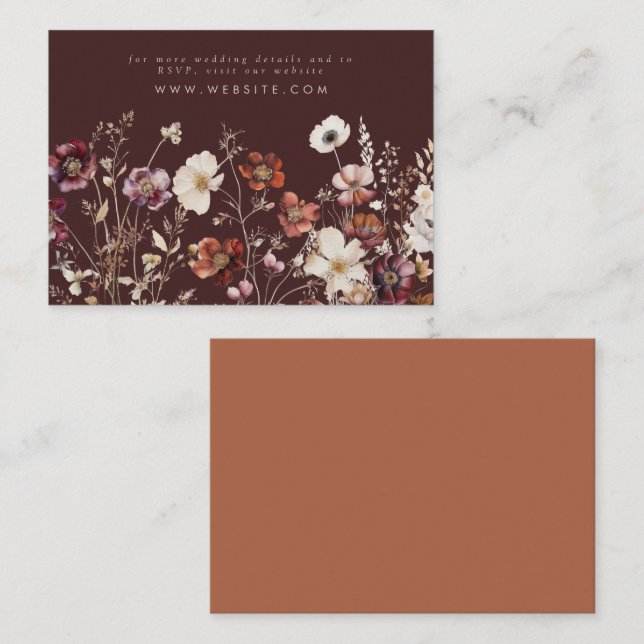 Brown Autumn Wildflower Meadow Wedding Website Enclosure Card (Front/Back)