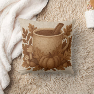 Brown Autumn wreath & Cocoa mug illustration Throw Pillow