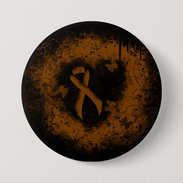 Brown Awareness Ribbon Grunge Heart Pinback Button (Front)
