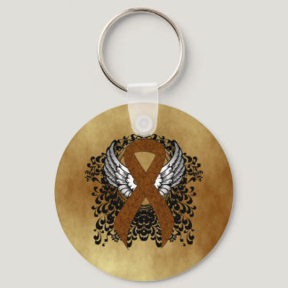 Brown Awareness Ribbon with Wings Keychain