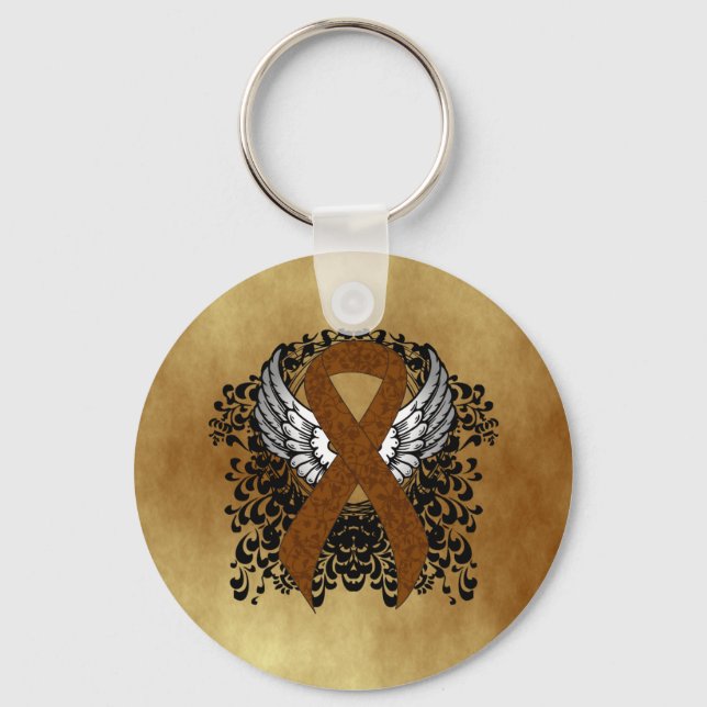 Brown Awareness Ribbon with Wings Keychain (Front)