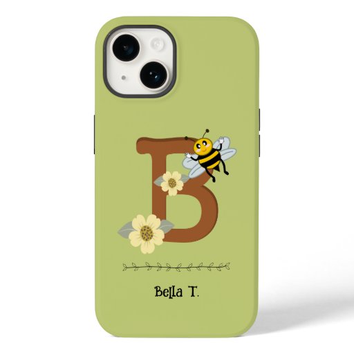 Brown B Letter, Bee and Flowers pattern Case-Mate iPhone 14 Case