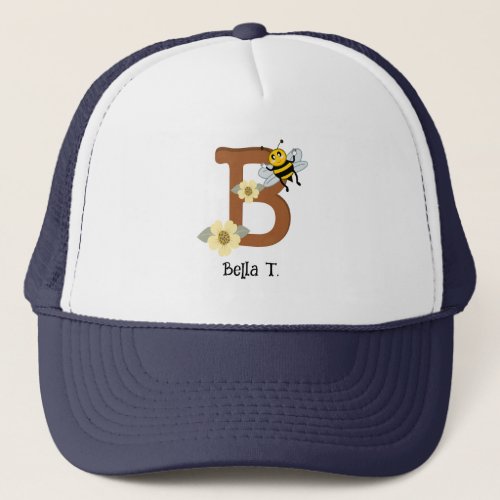 Brown B Letter Bee and Flowers pattern Trucker Hat